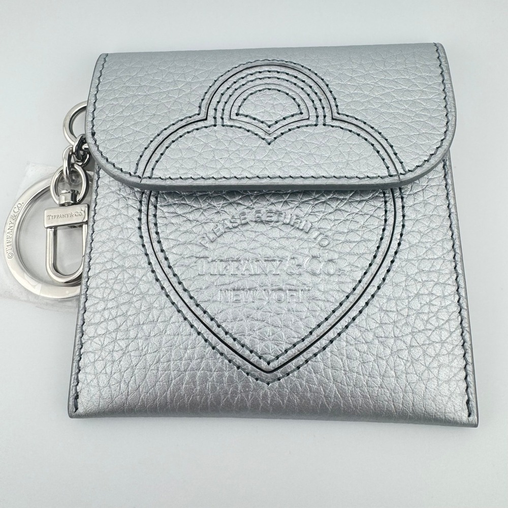 Tiffany & Co Return to Tiffany Pouch Bag Charm Metallic Silver Leather Heart Tag